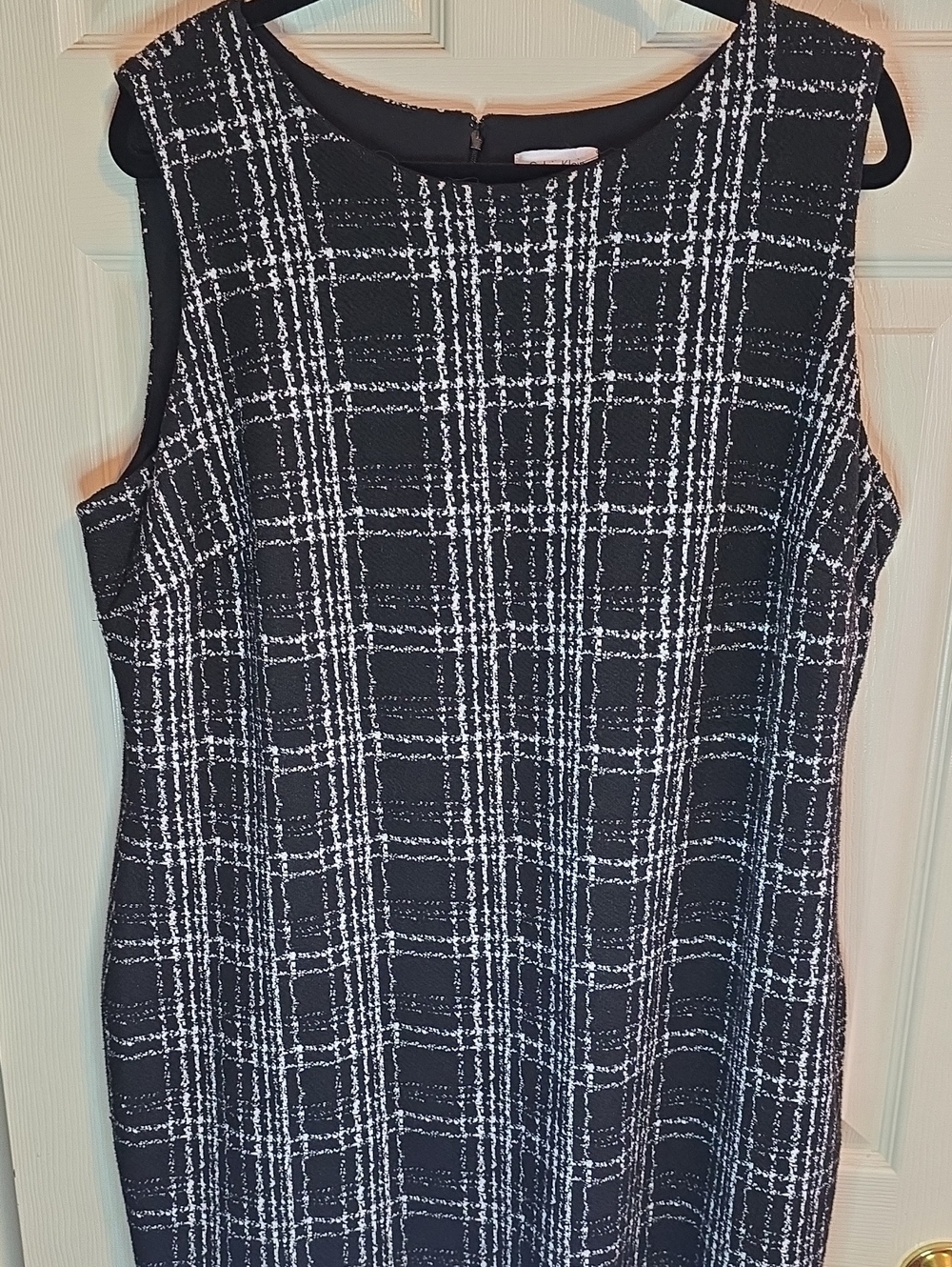 Calvin‎ Klein Black & White Plaid Midi Sheath Dress